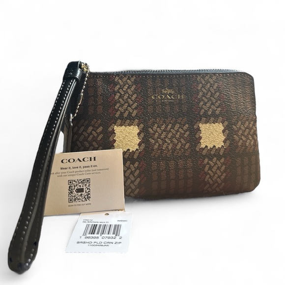 💖 NWT Coach Brushed Plaid Corner Zip Wristlet ✨ Brown Multi Chic - Picture 3 of 6